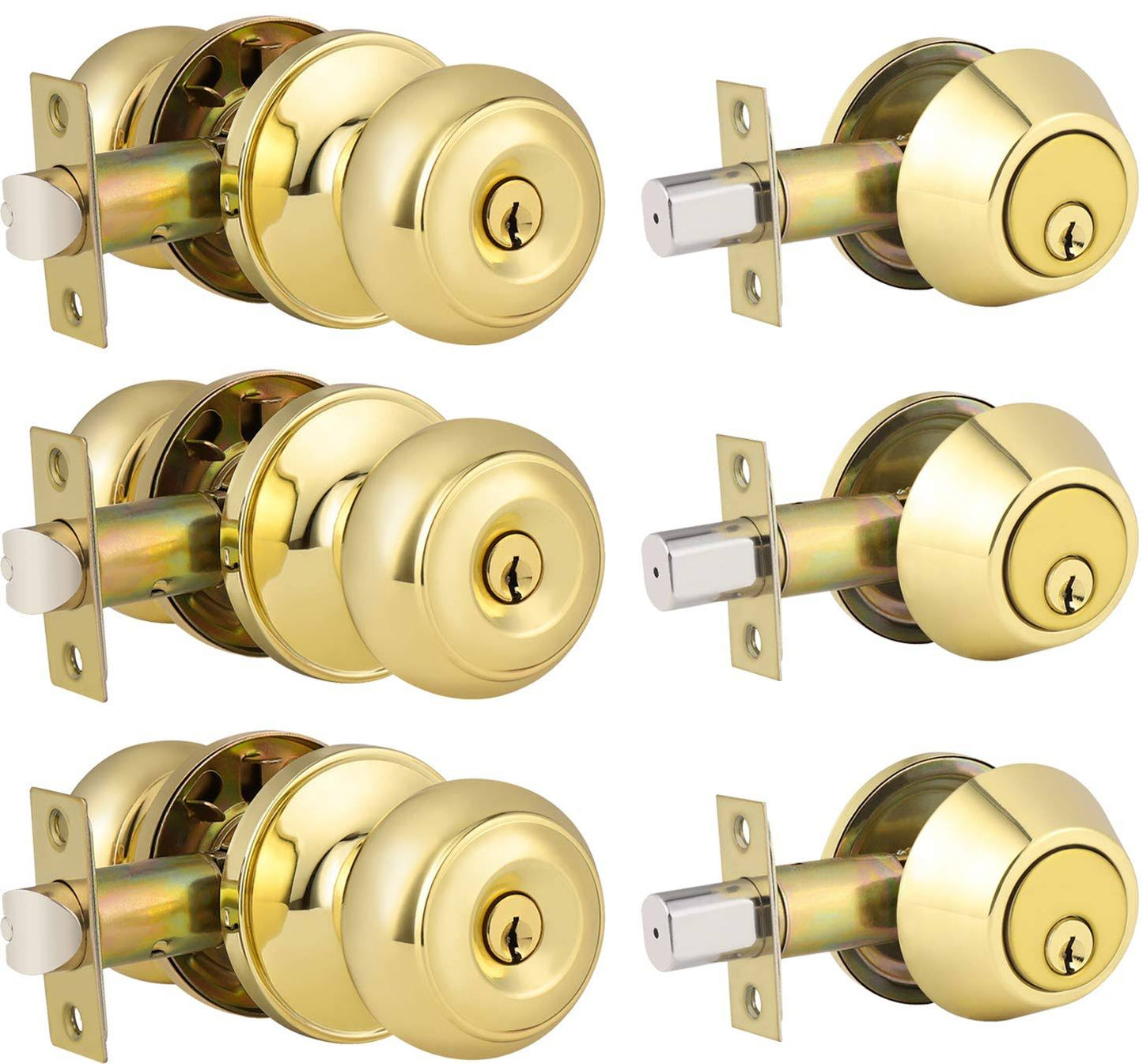 5 Pack Keyed Alike Entry Door Knob And Single Cylinder Deadbolt Lock Combo Set, Front Door Entry Knobs Lockset And Deadbolt Combination Set, Keyed