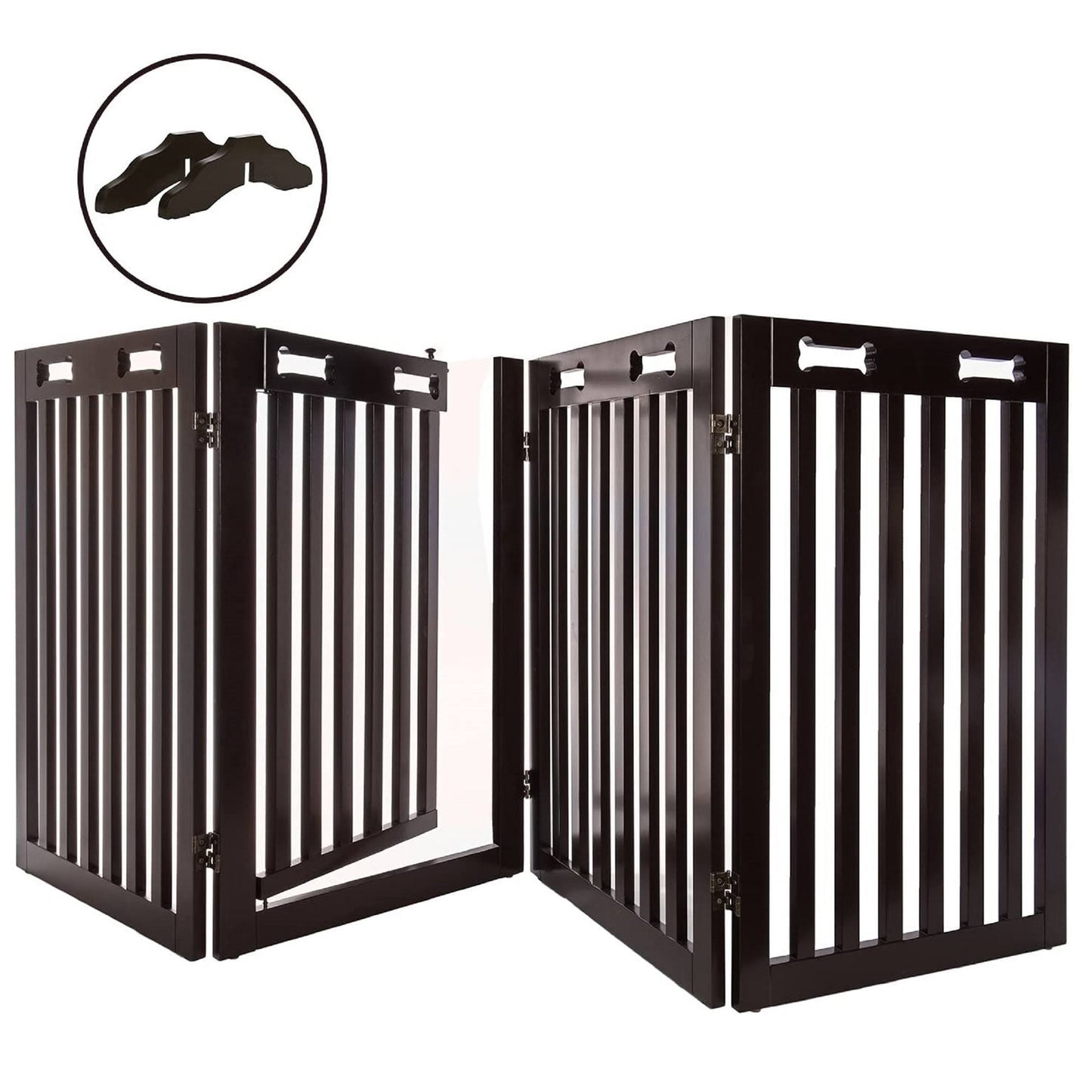 Arf Pets Free Standing Wood Dog Gate With Walk Through Door, Expands Up To 80 Wide, 31.5 High