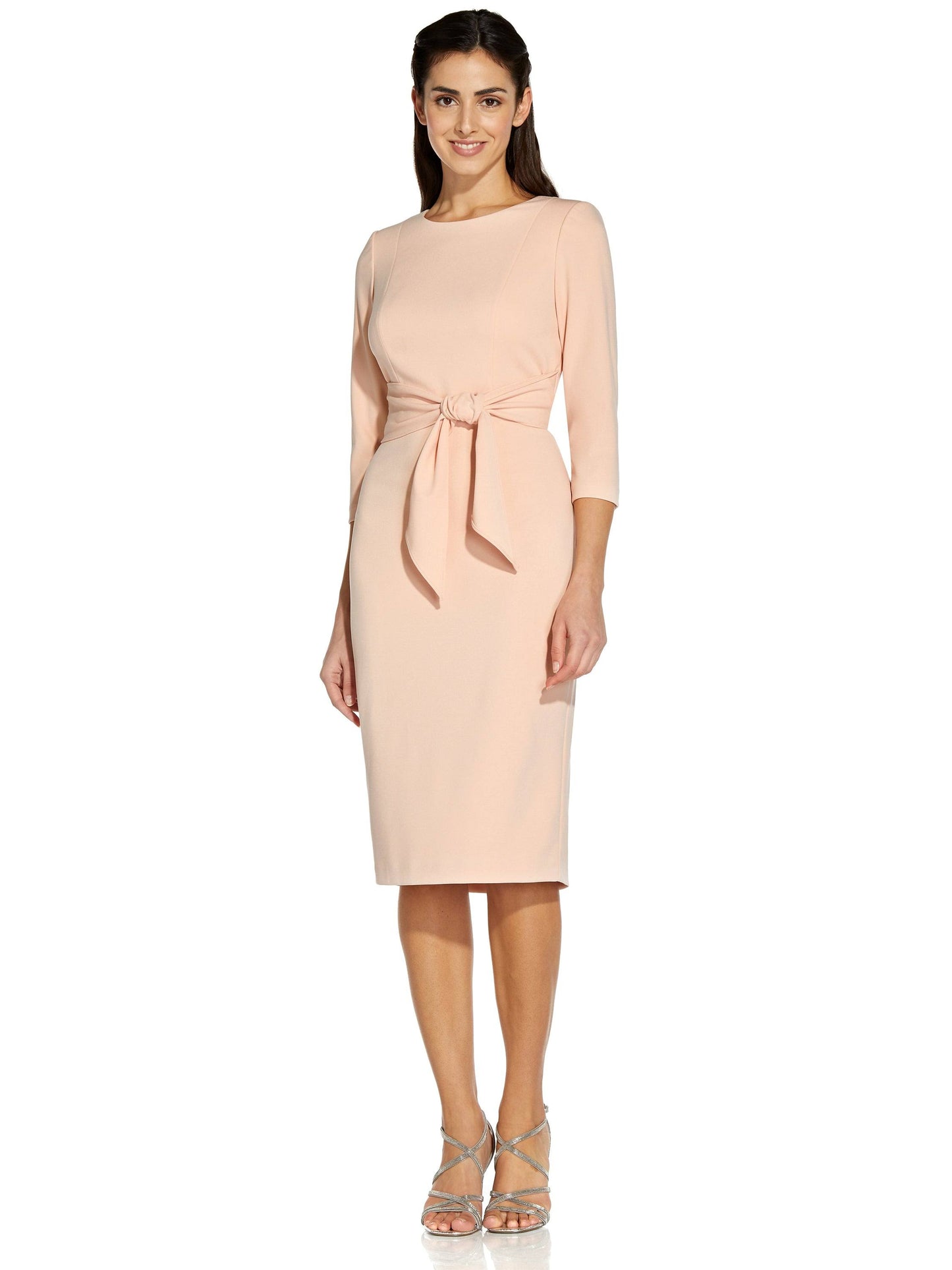 Adrianna Papell Tie Waist Crepe Sheath Dress In Hunter At Nordstrom, Size 12