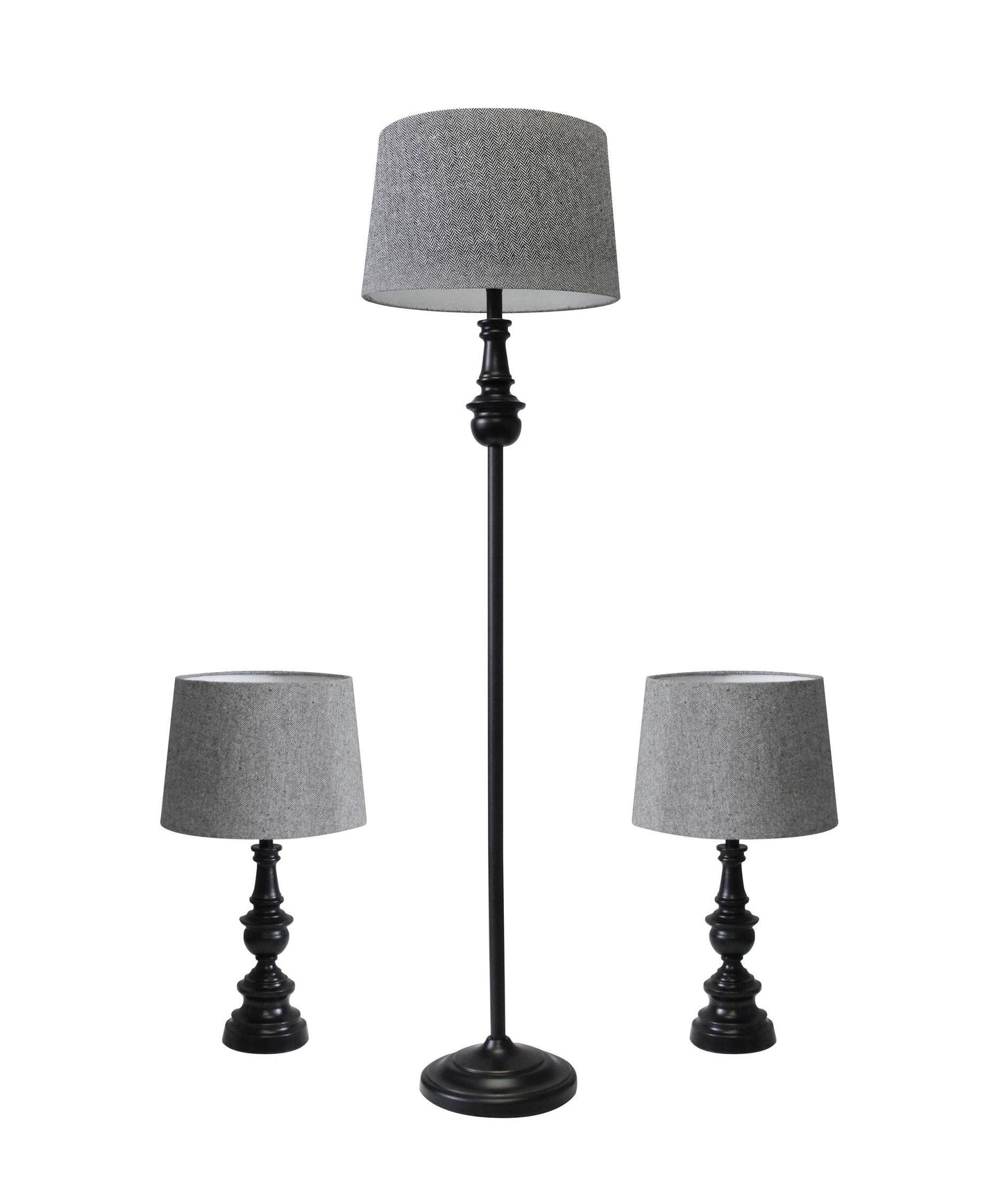 Adesso Chandler Lamps, Herringbone Shades/Dark Bronze Bases, Set Of 3