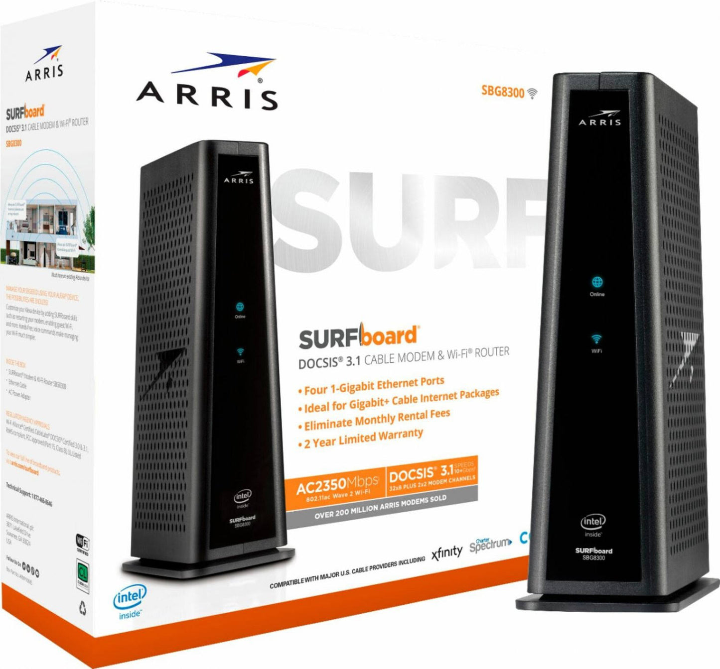 Arris Surfboard Sbg8300 Docis 3.1 Wireless Cable Modem And Dual-Band Wi-Fi Router, Black