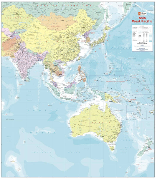 Asia West Pacific Political Wall Map - 39.5 X 34.5 Matte Plastic