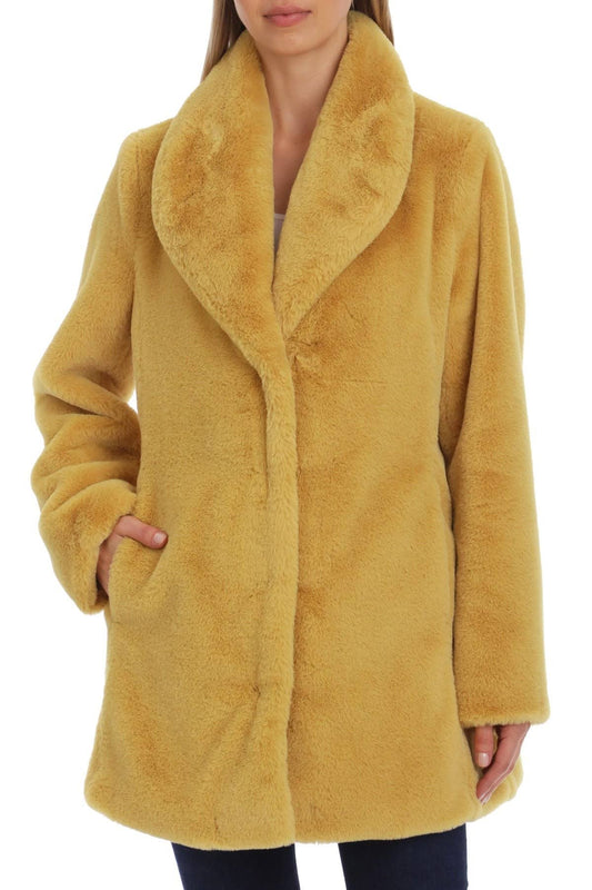 Avec Les Filles Faux Fur Shawl Collar Coat - Yellow - L