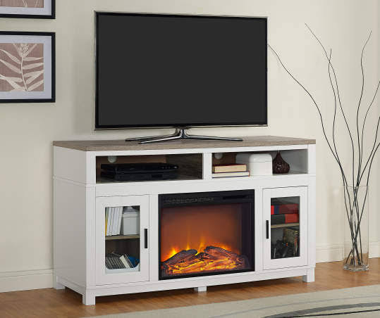 Ameriwood - 54 Bridgeport White Glass Door Electric Fireplace Console