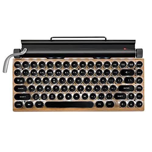 Adventurers Typewriter-Style Retro Mechanical Keyboard Led Backlight 83 Keys Bluetooth 5.0 Blue Axis Wood Color Panel Compatible With Ios/Android