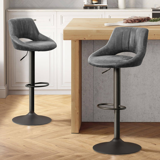 Art Leon Modern Adjustable 360 Swivel Barstool With Retro Faux Leather - Set Of 2 - Black