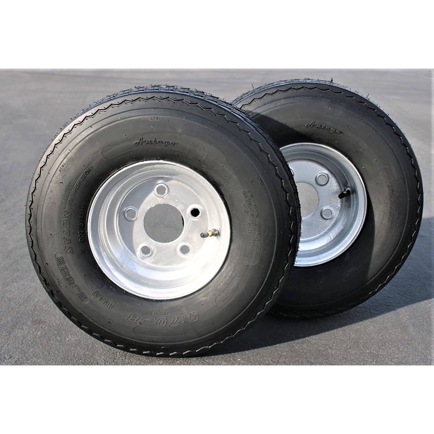 Antego 2-Pack Trailer Tire On Rim 570-8 5.70-8 Load C 5 Lug White Wheel