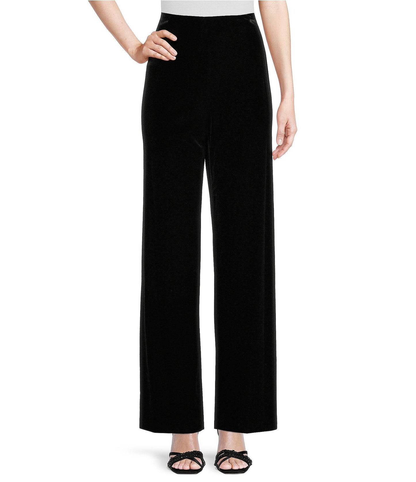 Alex Evenings Women s Velvet Flat-Front Pants, Black L Misses