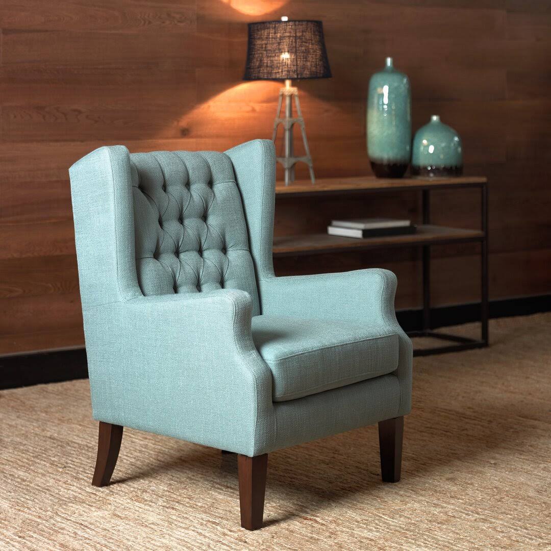 Allis Wingback Chair Three Posts Fabric Blue