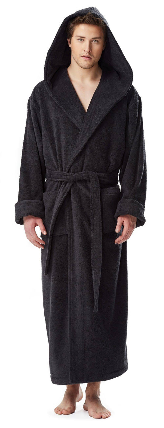 Arus Men s Long Turkish Cotton Hooded Bathrobe - Ocean Blue - L-Xl