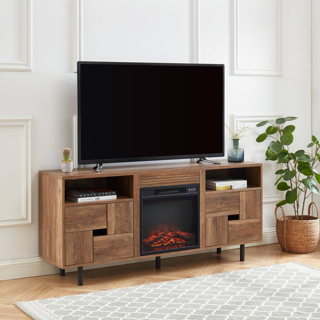 60 In. Freestanding Wooden Electric Fireplace Tv Stand In Rustic Oak