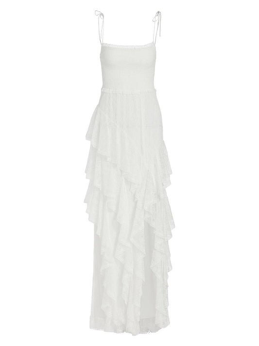 Alice + Olivia Women s Jocelyn High Slit Ruffle Maxi Dress - Off White - Size 10