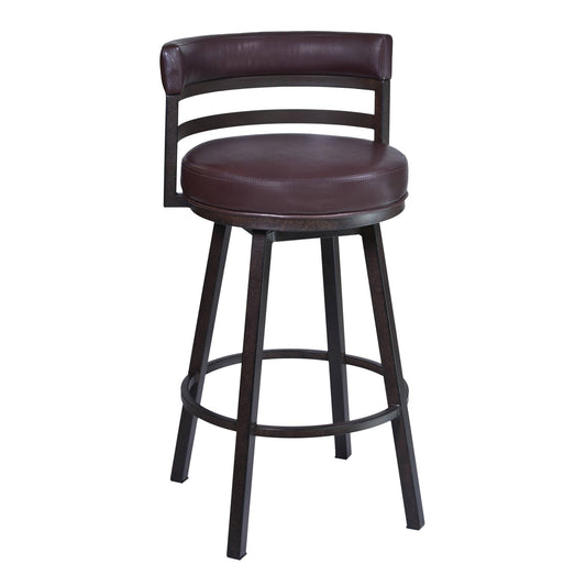 Armen Living Madrid 30 Bar Height Swivel Black Faux Leather And Metal Bar Stool